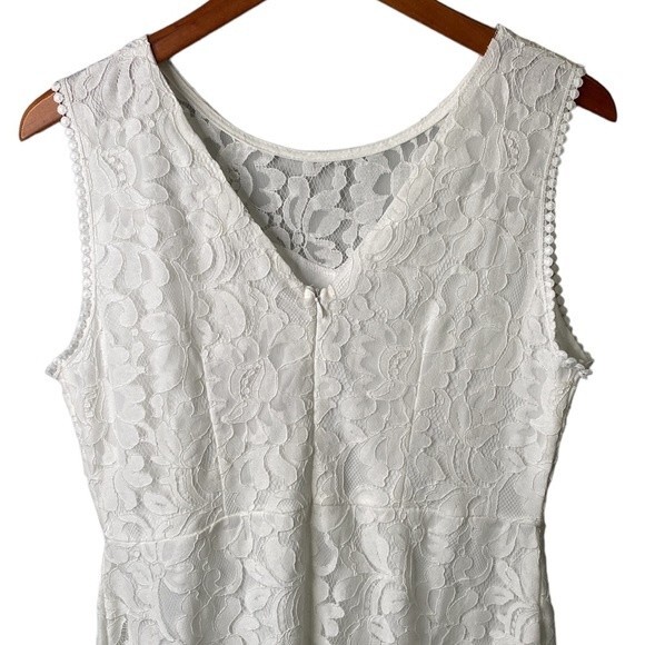 MSLG Floral Lace Sleeveless A-Line Dress V-Back Wedding Rehearsal Dinner Party - Picture 8 of 16